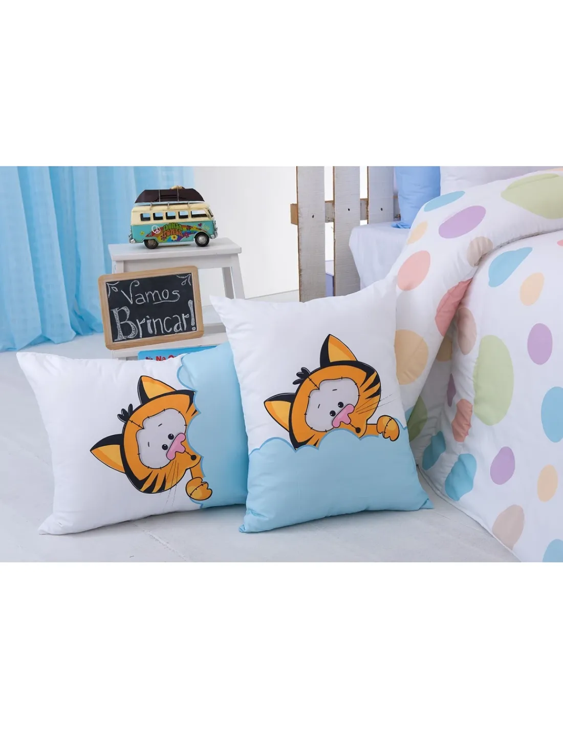 Portugal Natura Edredom infantil Fred - Edredom infantil azul com almofadas New
