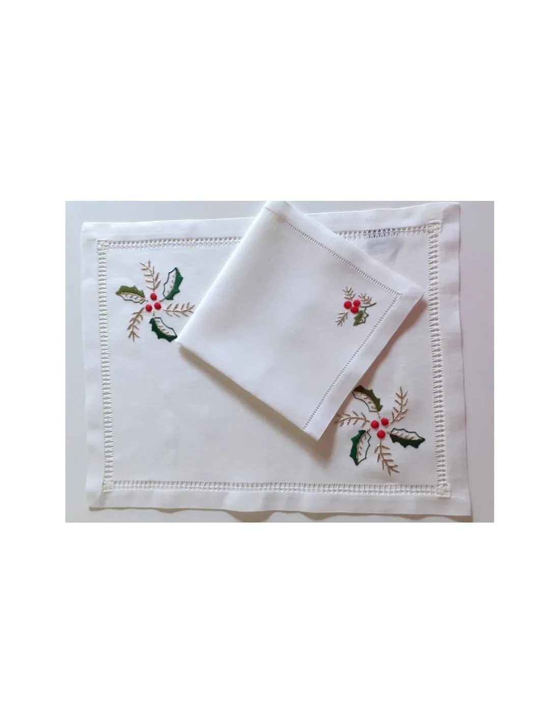 Portugal Natura Individual de mesa 100% linho + 1 guardanapo de linho natal - Bordados da Lixa Sale
