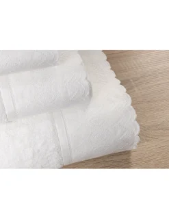 Portugal Natura Jogo de 3 toalhas 100% algodão  600 gr./m2  - C/ renda aplicada Luxor Branco / Branco Discount