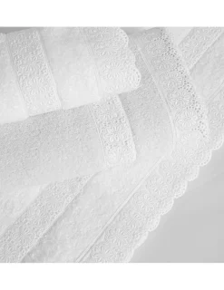 Portugal Natura Jogo de 3 toalhas 100% algodão  600 gr./m2  - C/ renda aplicada Branco c/ barra bordada Outlet