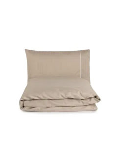 Portugal Natura 180x220 cm - Jogo saco de edredão cetim 300 fios taupe - Riscas Jacquard Online