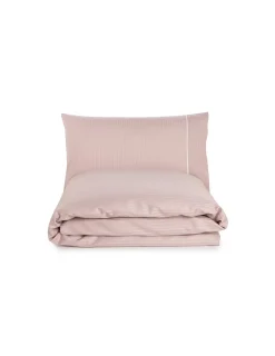 Portugal Natura 180x220 cm - Jogo saco de edredão cetim 300 fios rosa seco - Riscas Jacquard Outlet