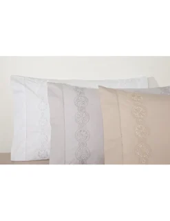 Portugal Natura 240x220 cm - L´artisan algodão percal 200 fios - Bordado Alower C/ ajour Branco