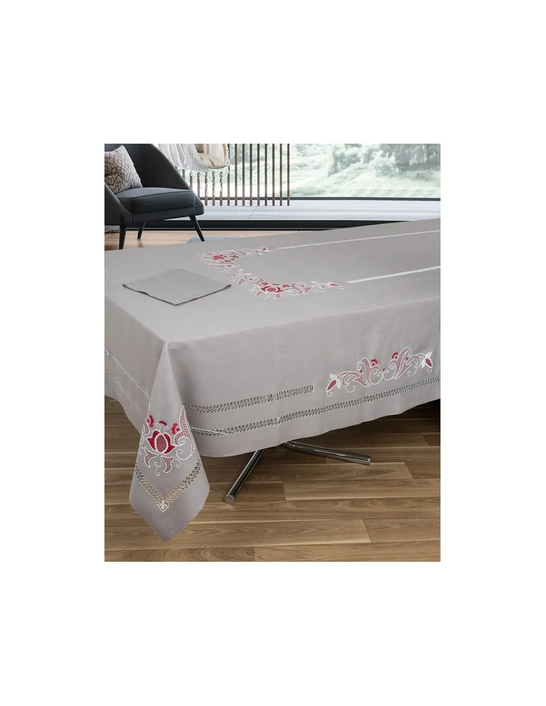 Portugal Natura 180x360 cm - Toalha de mesa 100% linho bordada a mão New