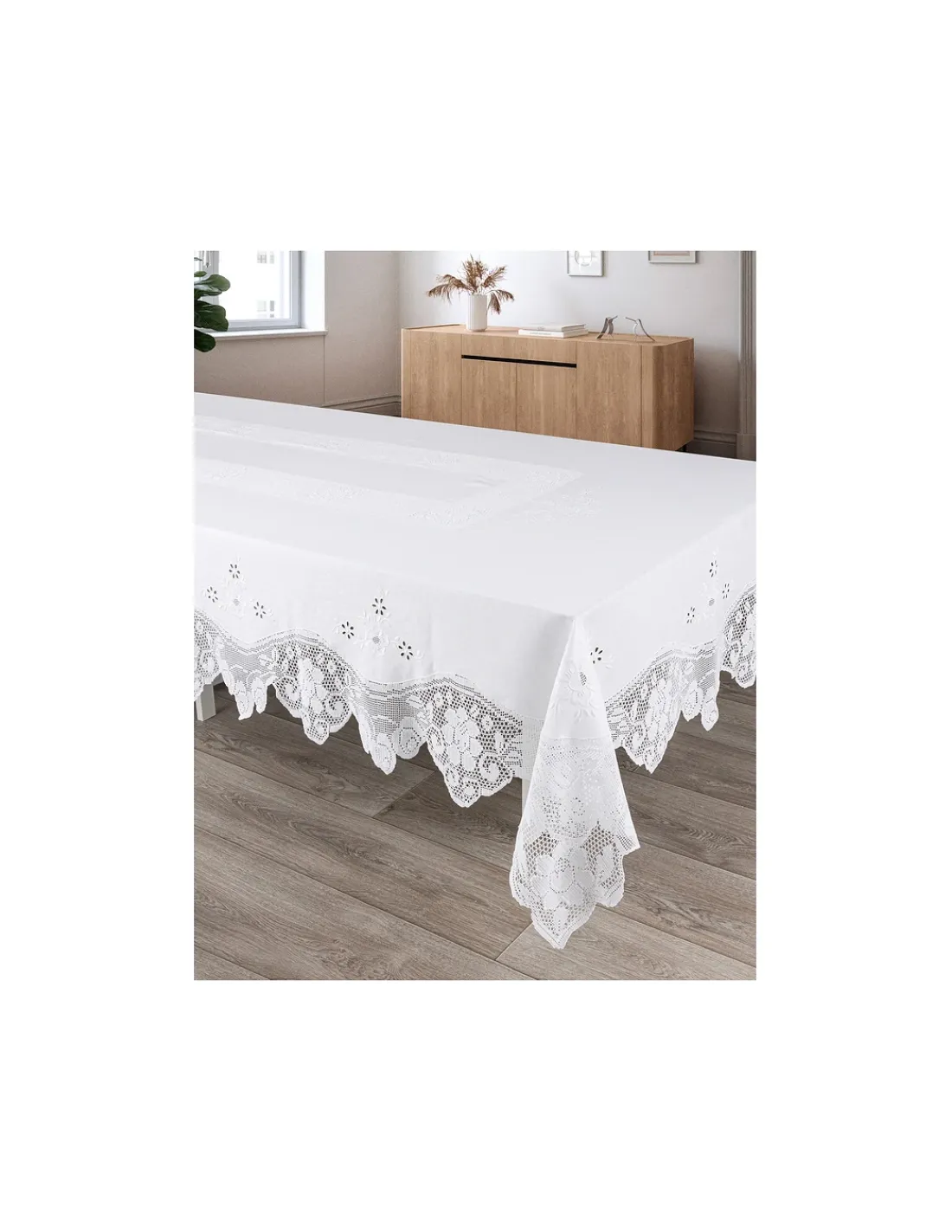 Portugal Natura 180x350 cm - Toalha de mesa de linho bordada C/ crochê a mão Hot