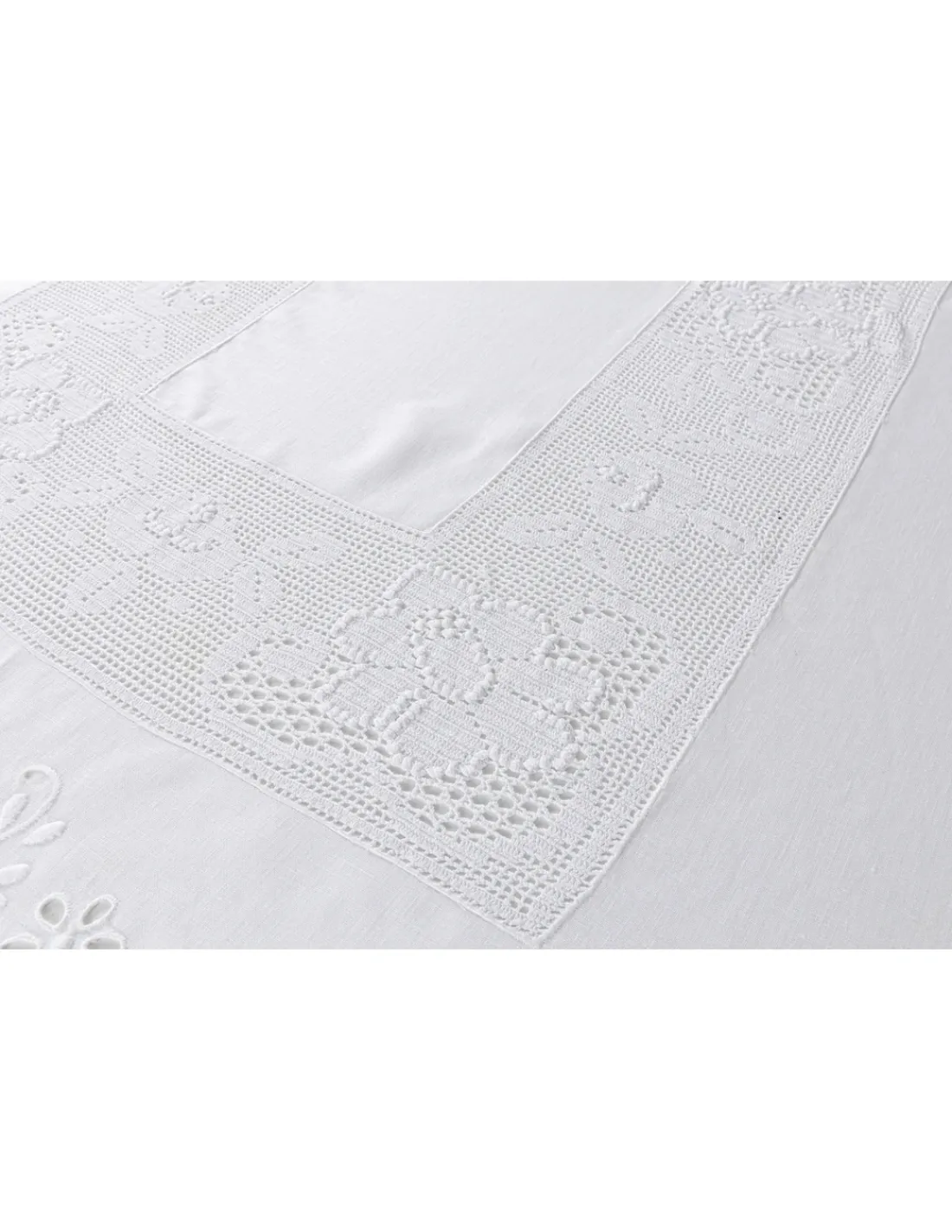 Portugal Natura 180x350 cm - Toalha de mesa de linho bordada C/ crochê a mão Hot