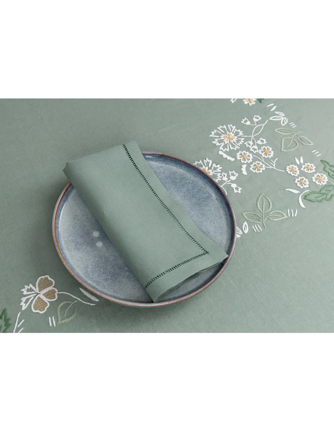 Portugal Natura 180x280 cm - Toalha de mesa de linho bordada a mão + 8 guardanapos Outlet