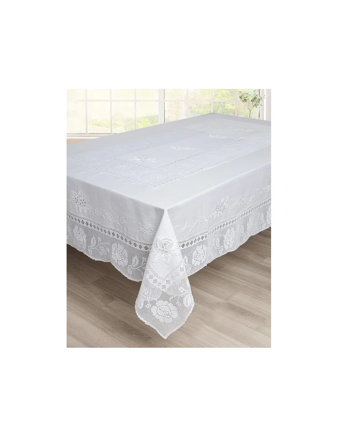 Portugal Natura 170x270 cm - Toalha de mesa de linho bordada C/ crochê a mão Best