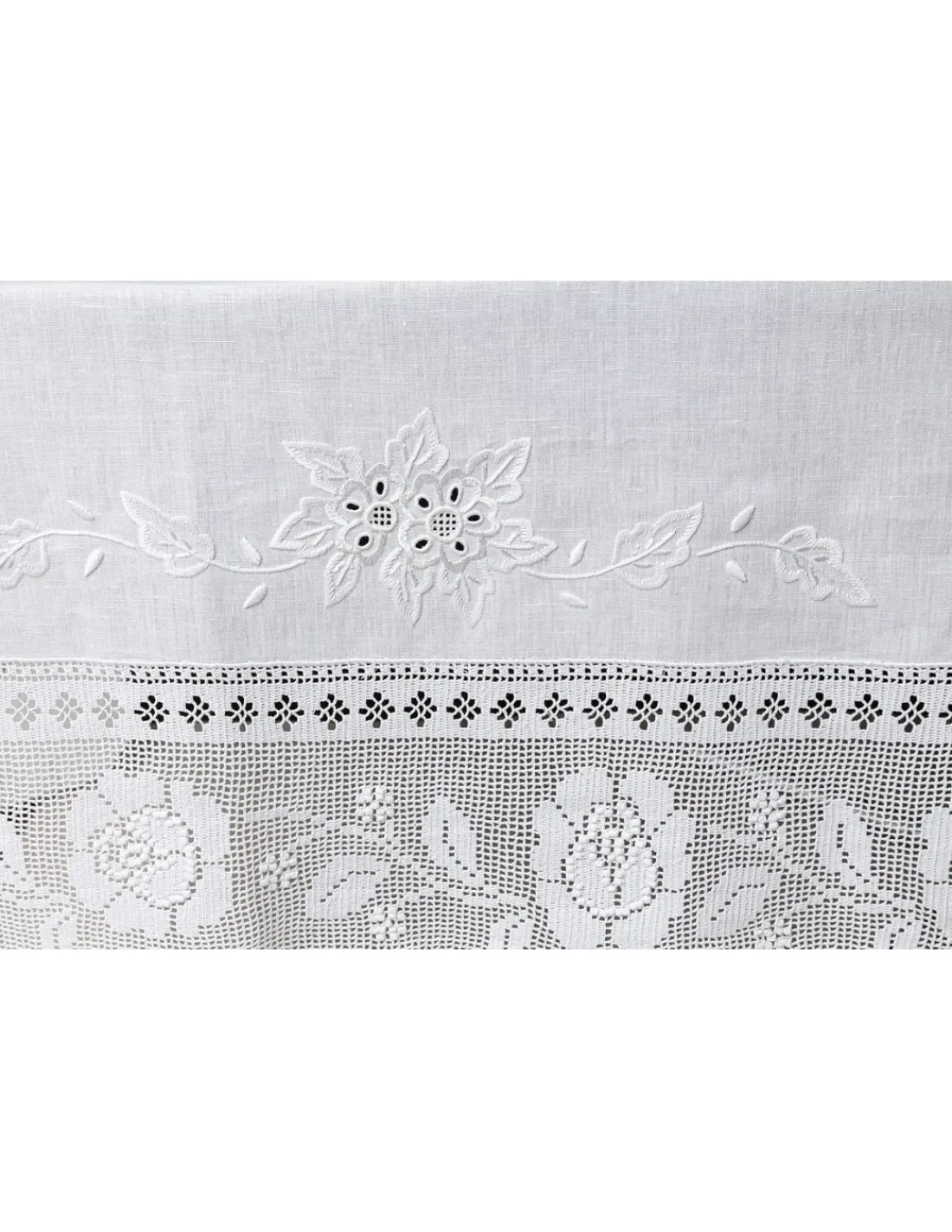 Portugal Natura 170x270 cm - Toalha de mesa de linho bordada C/ crochê a mão Best