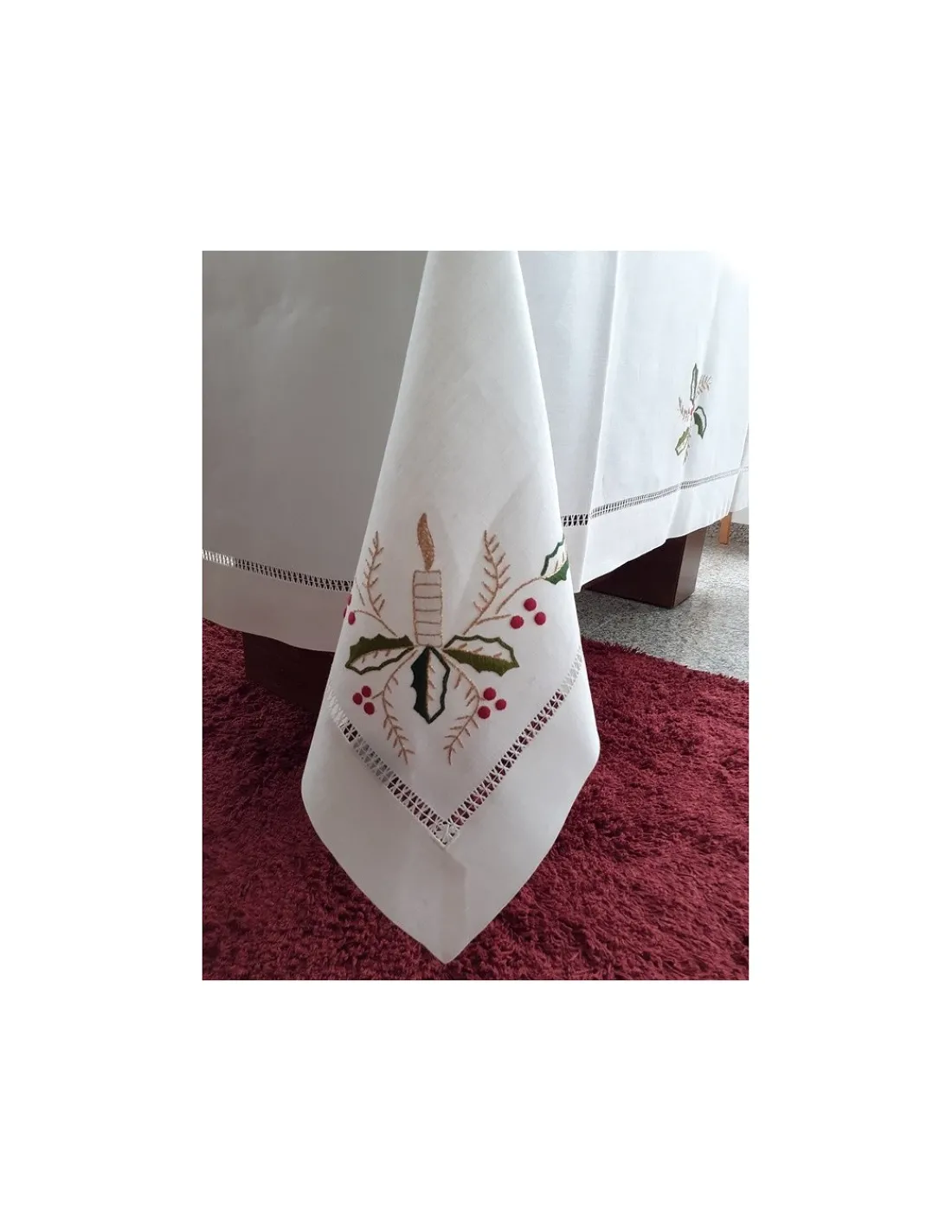 Portugal Natura 180x350 cm - Toalha de mesa de linho bordada a mão - Toalha de mesa de natal - Bordados da Lixa Sale