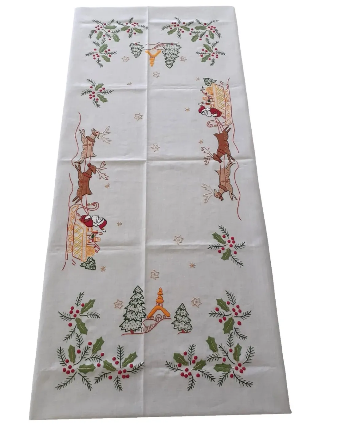 Portugal Natura 175x275 cm Toalha de mesa de linho bordada a mão - bordados da lixa - Creative Navidad / Natal Outlet