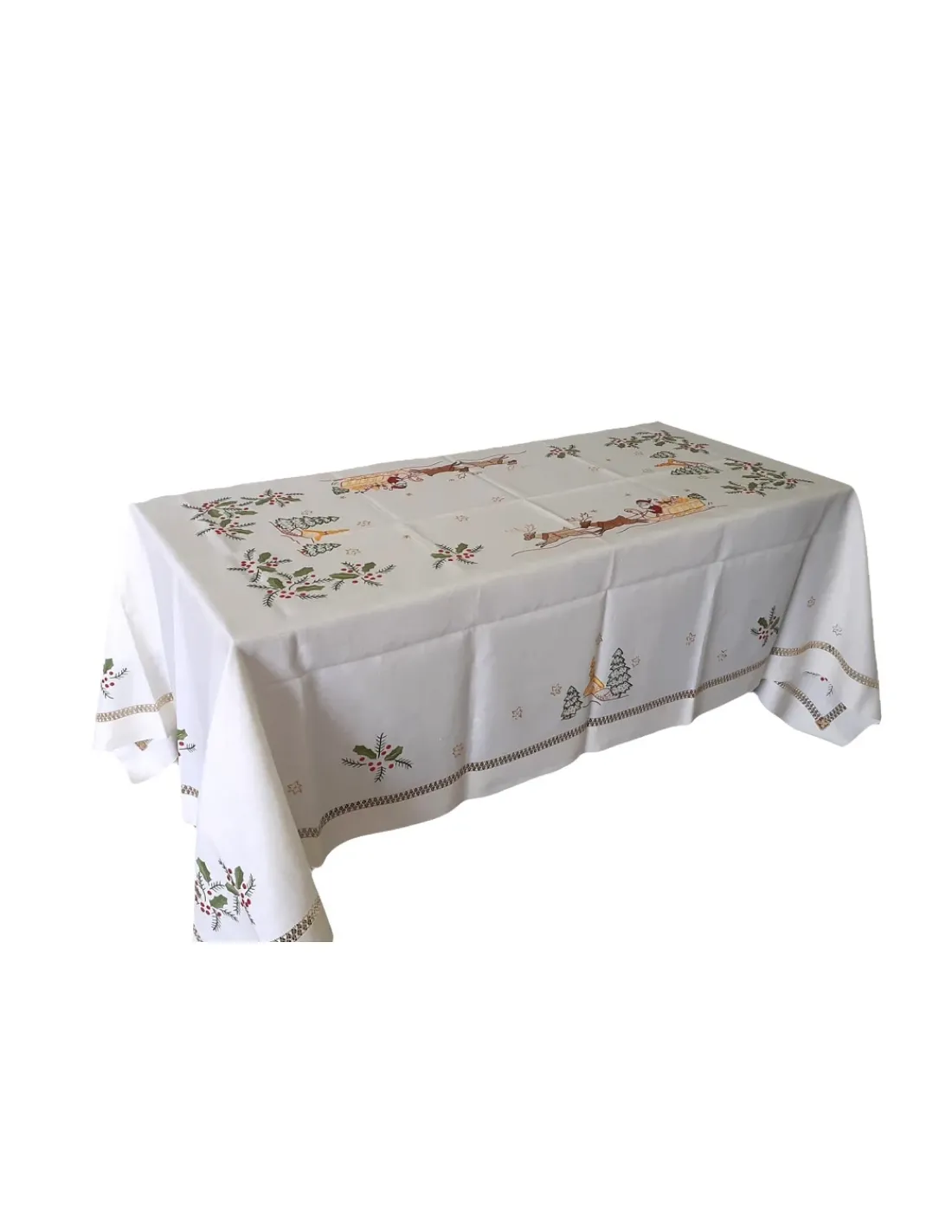 Portugal Natura 175x275 cm Toalha de mesa de linho bordada a mão - bordados da lixa - Creative Navidad / Natal Outlet