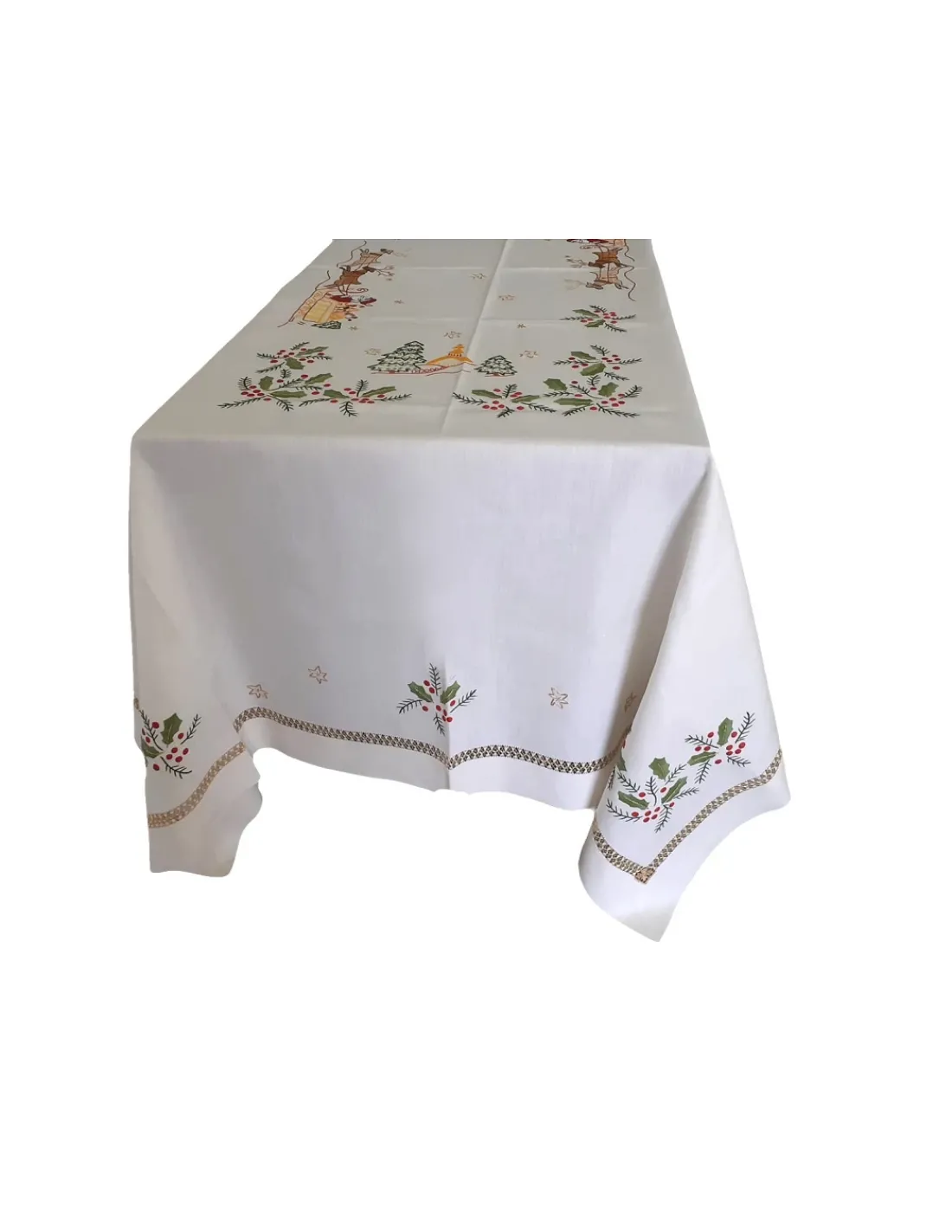 Portugal Natura 175x275 cm Toalha de mesa de linho bordada a mão - bordados da lixa - Creative Navidad / Natal Outlet
