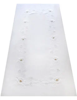 Portugal Natura 170x270 Toalha de mesa de linho bordada a mão - Bainha de linhas G. Algodão / Seda / Dourado Outlet