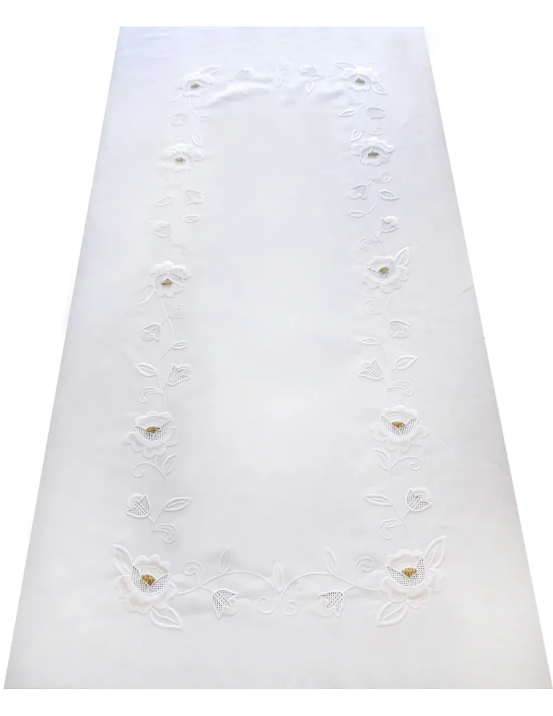 Portugal Natura 170x270 Toalha de mesa de linho bordada a mão - Bainha de linhas G. Algodão / Seda / Dourado Outlet