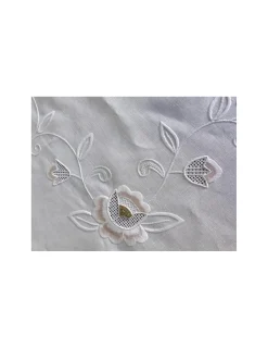 Portugal Natura 170x270 Toalha de mesa de linho bordada a mão - Bainha de linhas G. Algodão / Seda / Dourado Outlet