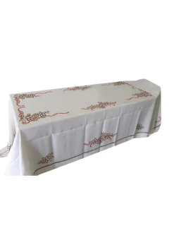 Portugal Natura 190x350 Toalha de mesa de linho bordada a mão -  bordados da lixa - Creative Azevinho / Acebo Clearance