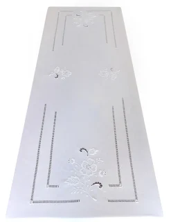Portugal Natura 170x350 Toalha de mesa de linho bordada a mão - Bordados richelieu C/ Flor Branco Best