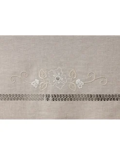 Portugal Natura 180x350 Toalha de mesa de linho bordada a mão - Bainha da Gracinha New