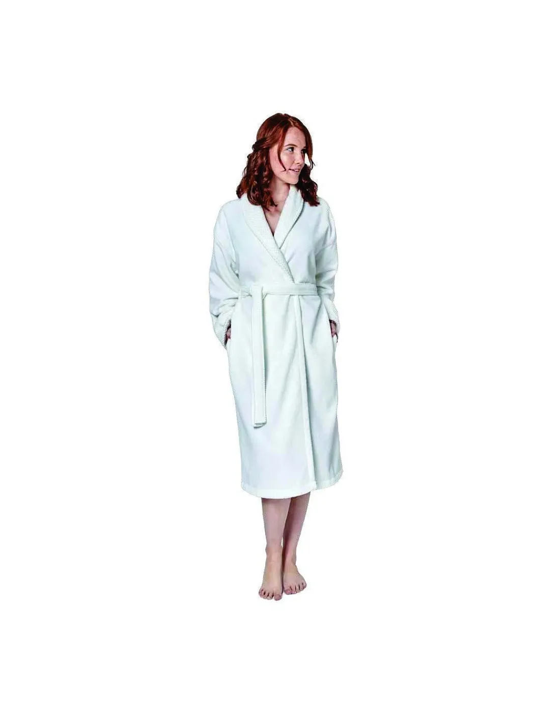 Portugal Natura XL - XXL Roupão com gola clássico em veludo - Robe 100% algodão Branco Hot